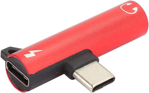 2Pcs USB Type-C to 3.5mm Female Headphone & Charger Adapter, 2-in-1 Fast Charging Cable for Type-C Phones (Red)