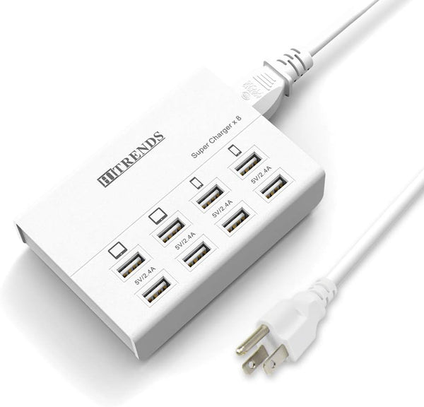 HITRENDS USB Charger, 8 Ports Charging Station 60W/12A Multi Port Hub for Multiple Devices (5ft Cord, White)