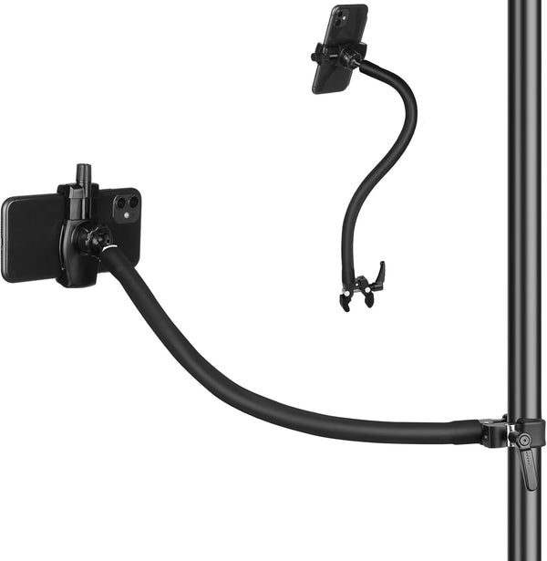 Phone Holder for Mic Stand/Music Stand/Treadmill/Spin Bike, 50 cm Long Flexible Gooseneck Arm Super Crab Clamp Mount
