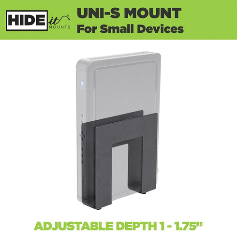 HIDEit Mounts Uni-S VESA Mount, Adjustable Black Steel Wall Mount for Cable Box, DVD Player, Streaming Device