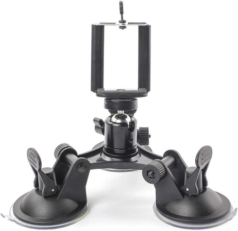 Triple Suction Cup Car Mount with 360 Degree Tripod Ball Head - Camera Suction Mount with 1/4 Threaded Head