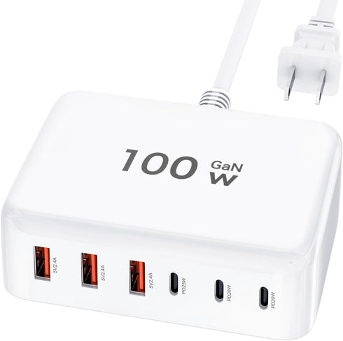 100W GaN USB C Fast Charger Block, Compact 6 Port GaN Charging Station HUB for iPhone 15 14 13 12 Pro Max, iPad Pro