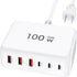 100W GaN USB C Fast Charger Block, Compact 6 Port GaN Charging Station HUB for iPhone 15 14 13 12 Pro Max, iPad Pro