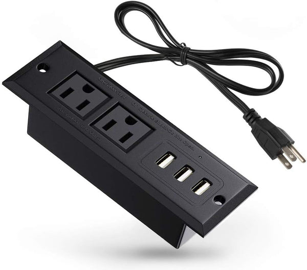 Conference Recessed Power Strip Socket with USB Ports - Desktop Charging Station with 2-Outlets & 3 USB Ports
