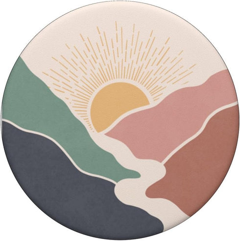 Boho Sun Mountains Retro Vintage Aesthetic Sunrise Art Phone PopSockets Standard PopGrip