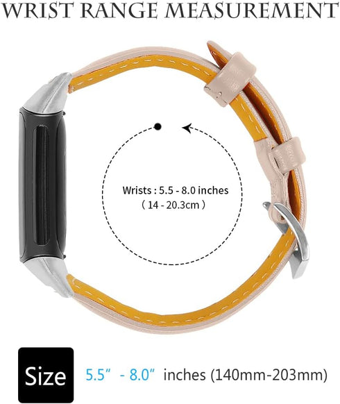 FitTurn Leather Band for Fitbit Charge 6/Charge 5, Narrow Luxury Genuine Leather Replacement Sport Strap for Men Women