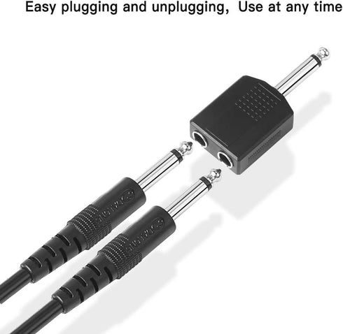Jelanry 1/4" 6.35mm Stereo Plug Male to Dual 1/4" 6.35mm Jack Female Splitter Adapter for Guitar, Headphone