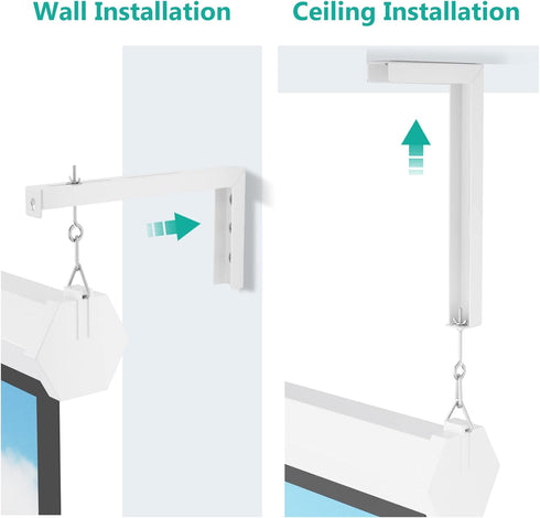 WALI Universal Projector Screen Ceiling Mount, Wall Hanging L-Brackets, 12 Inch Adjustable Extension, White