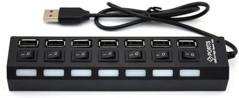 7-Port USB Hub, Black with ON/Off Switch