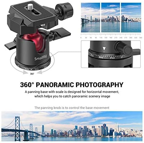 SmallRig Mini Ball Head, Tripod Head Camera 360° Panoramic with 1/4" Screw, 3/8" Thread Mount, Max Load 4.4lbs