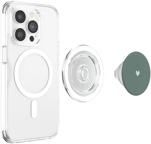 Cute Sage Green Heart Love Minimalist PopSockets PopGrip for MagSafe