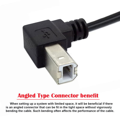 2.0 90 20cm cablecc Type B Male to Female USB Extension Cable Degree Down Angled for Printer Scanner Disk