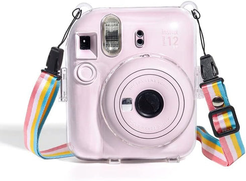 Case for Fujifilm Instax Mini 12, Clear Hard PVC Protective Cover with Adjustable Shoulder Strap