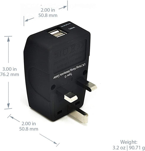 Ceptics UK Travel Adapter Plug with Dual USB, 2 Inputs - Perfect for Traveling to England, Hong Kong, UAE, Dubai (Type