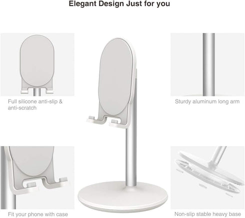 Bright Stone Adjustable Phone Stand for Desk, Compatible with 4"-12.9" Phones/Tablet/iPhone/iPad/Switch (White)