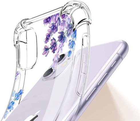 Flower Designed iPhone 11 Case with Screen Protector, Floral Clear Shockproof Full Body Soft Bumper Cover 6.1 Inch