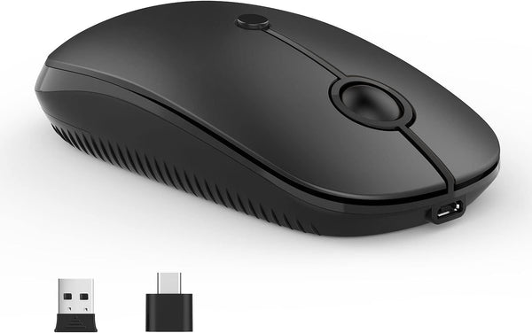 Type C Wireless Mouse, Vssoplor USB C Rechargeable Portable Quiet Mouse for MacBook, iPad, Laptop, PC (Black)