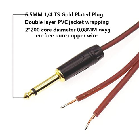 1/4 TS Plug to Bare Speaker Wire Audio Cable to 6.35mm Male Mono Adapter Replacement Open End (3feet*2)