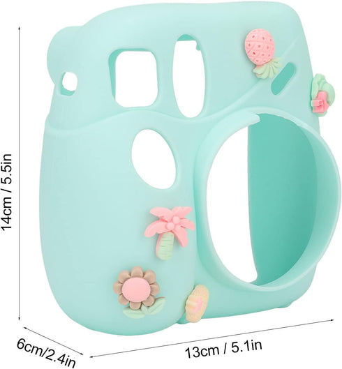 Silicone Case for Instax Mini 7 Plus Camera, Soft Protective Cover with Adjustable Shoulder Strap (Blue Plant)
