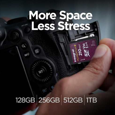 Integral 128GB 210MB/s 180MB/s V30, U3, CL10 4K Momentum I SDXC Card - UHS-I, Up to Read, Write - - for DSLR