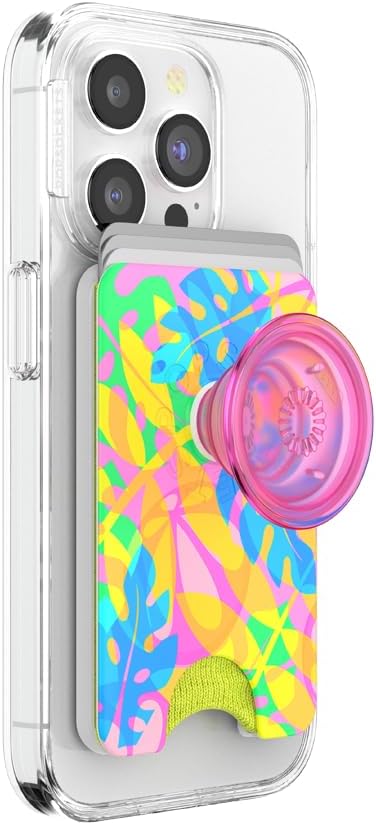PopSockets Phone Wallet - Boca Palm, Expanding Grip, Adapter Ring for MagSafe, Wireless Charging Compatible