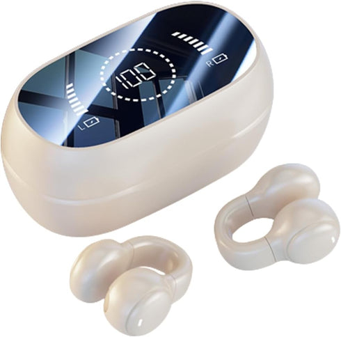 Wireless Earbuds Open Ear Clip Headphones, Air Conduction Sport Bluetooth 5.3 Headphones with LED Power Display (Yellow)