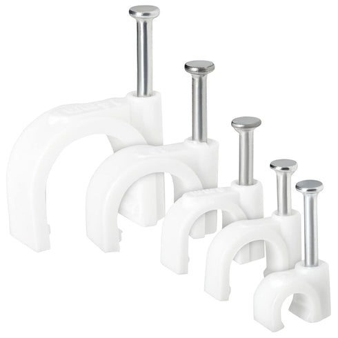 Juvale 500-Pack Round Cable Wire Clips for Wall Mounting, Extension Cord Holders, and Cable Management Staples in 5