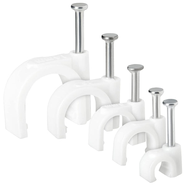 Juvale 500-Pack Round Cable Wire Clips for Wall Mounting, Extension Cord Holders, and Cable Management Staples in 5