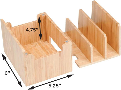 MobileVision Bamboo Charging Station - Extension Compartment for Smartphones, Tablets, & Laptops Charging Dock