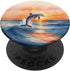 Dolphin Jumping | Sunset Over Ocean Watercolor Art PopSockets Swappable PopGrip