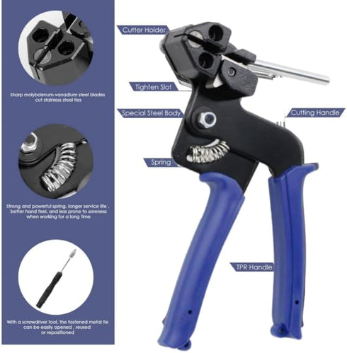 WCT322 Stainless Steel Cable Tie Gun for Fastening and Cutting up to 12mm Width Cable Ties, Suitable for Outdoor Use
