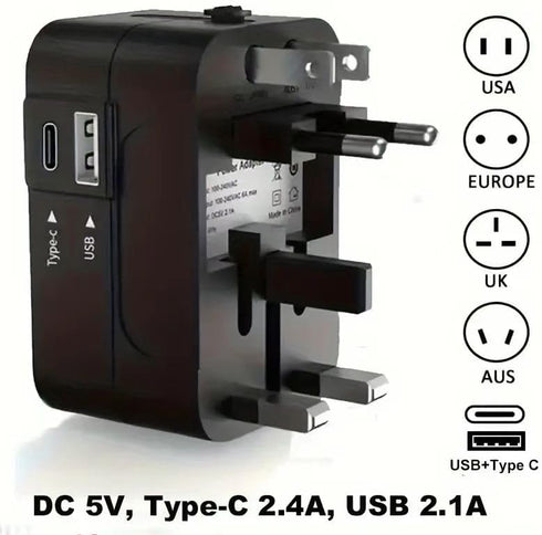 Zinalop MP3s Travel Adapter, Universal Power Adapter Worldwide Wall AC Power Plug Converter Travel Charger with Type-C