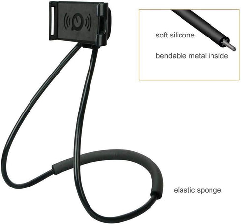 Universal Mobile Phone Stand, Lazy Cell Phone Holder & Neck Tablet Mount Holder, Flexible Bracket (Black)