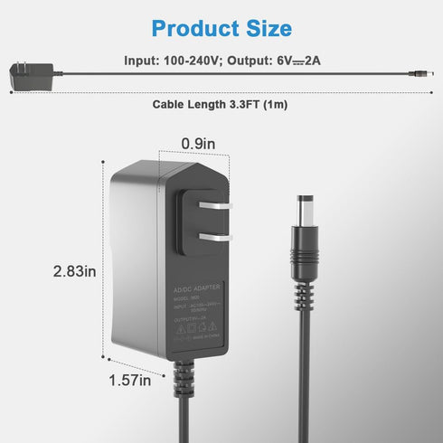 ZYHKJYL 6V 2A 6V 2A 1.8A 1.5A 1A 0.5A 8 3.2ft DC/AC Power Supply Adapter Universal Power Adaptor with DC Tips for Baby