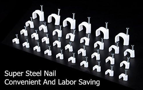 Round Cable Wire Clips for RG6/RG59/CAT5/CAT6/RJ45 - 400pcs Single Coaxial Nail Clamps (6mm + 8mm + 10mm + 12mm)