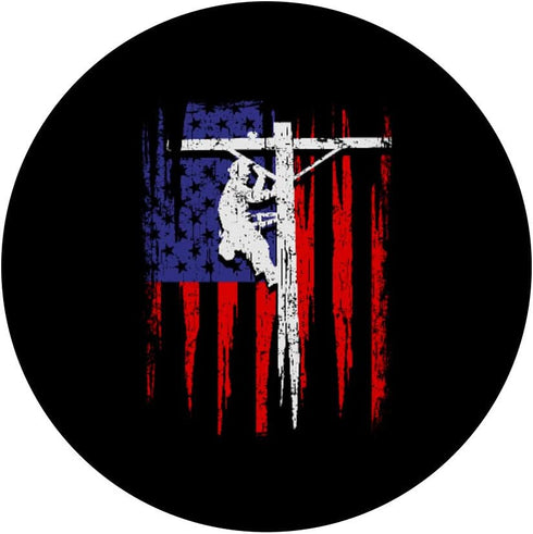 American Flag Linemen Electric Pole Lineman Tower Climber PopSockets PopGrip - Swappable Grip for Phones & Tablets