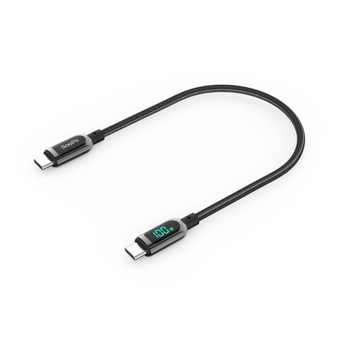 SOOPII 100W 1ft USB C to USB C Cable Fast Charge, Nylon Braided Cable with LED Display for iPhone 15/15 Pro/15 Plus/15