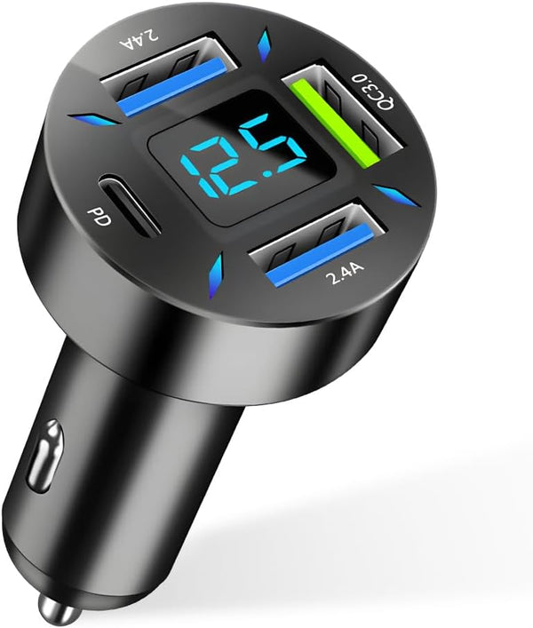 Augeny USB C Car Charger, 4 Port Auto Fast Charger with USB PD & QC 3.0, Cigarette Lighter Adapter for Mobile Phones
