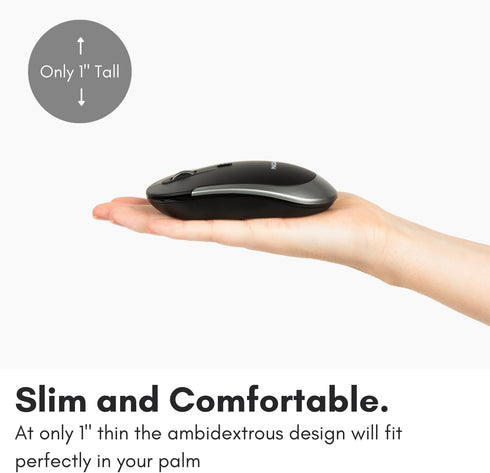 Macally Wireless Bluetooth Mouse for Mac, MacBook Pro/Air, iPad, and PC - Comfortable Quiet Click Mouse - Space Gray
