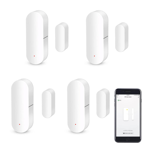 WiFi Door Sensor, Smart Window Contact Detector for Home Security, Compatible with Alexa & Google Assistant (4 Pack)