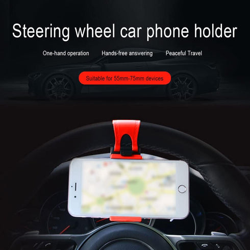 HAOBO Car Steering Wheel Phone Mount, Portable Electronic Device Holder, Compatible with iPhone and Samsung
