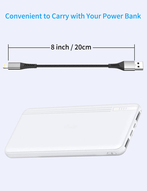 Short iPhone Charge Cable 6 Inch, 3Pack 0.5 Foot USB to Lightning Cord Braided for iPhone 14/13/12/11 Pro Max, iPad Air