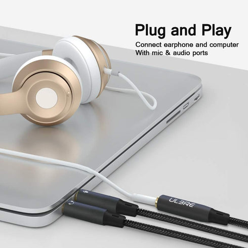 Headphone Splitter for Computer, 3.5mm Female to 2 Dual 3.5mm Male Headphone Mic Audio Y Splitter Cable for Gaming