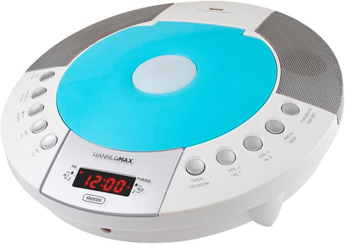 HANNLOMAX HX-330CD CD Player with FM Radio, Bluetooth, Alarm Clock, Remote Control, AC Operation, Blue