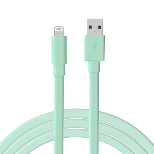 TALK WORKS Flat Lightning Charging Cable 5-7' Mint Green for iPhone 14/Plus/Pro/Pro Max, 13/Mini/Pro/Pro Max, 12/11/10/8