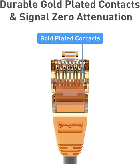 Network Cable, Shielded Ethernet Cat8 10ft 2pack, Gold Plated RJ45 Connectors, 26AWG, Weatherproof 40Gbps