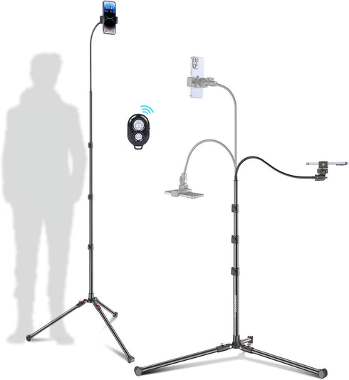 CAMBOFOTO 87" Phone Tripod, Overhead Flexible Tall Tripod Stand with Remote, Selfie Stick,
