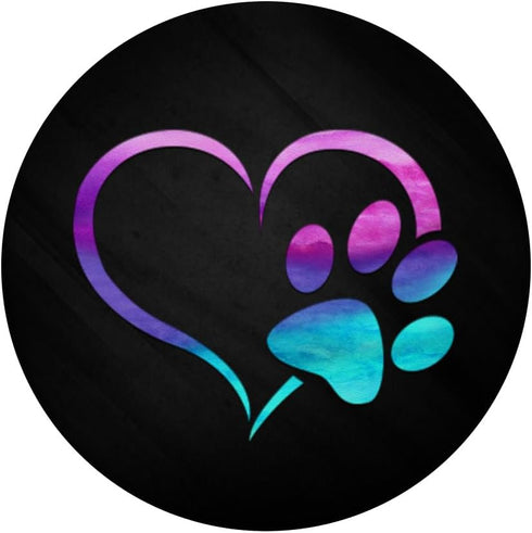 Purple Cyan Dog Paw Print Heart Grip on Black Background PopSockets Standard PopGrip