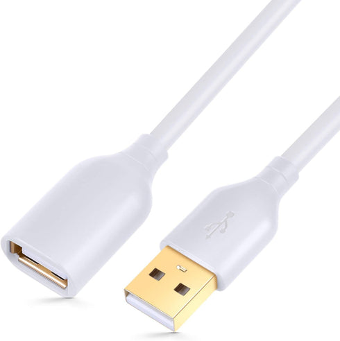 10 ft USB 2.0 Extension Cable Type A Male to Female, Gold-Plated Connectors, White - Perfect for Your Devices!