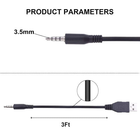 USB to 3.5mm Male Aux Audio Cable Cord, Charger Cable Data Transfer for Headphones, Speakers, MP3/MP4 Players, Watches & More 3.5mm port devices(3Ft)